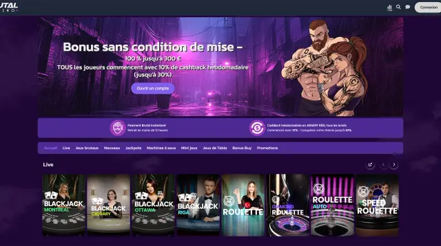 Page d'accueil de Brutal Casino