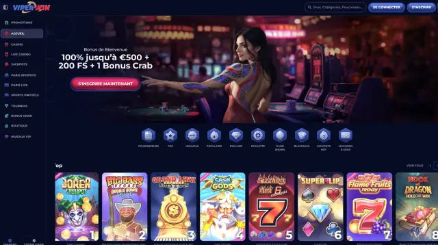 Page d'accueil de ViperWin Casino