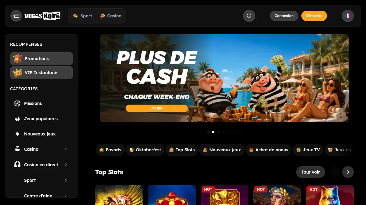 Page d'accueil de VegasNova Casino