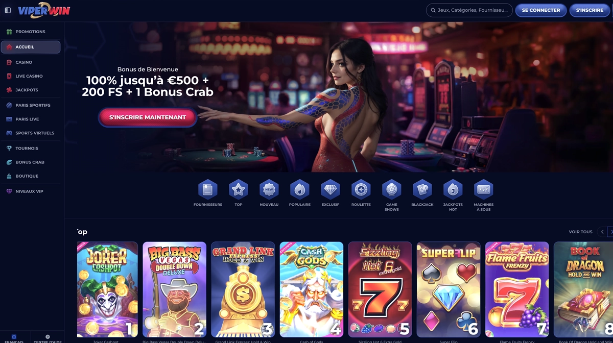 Page d'accueil de ViperWin Casino
